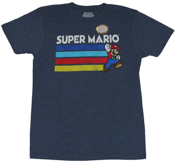 Super Mario Brothers Nintendo Mens T-Shirt - Colorful Stripe Mario Run