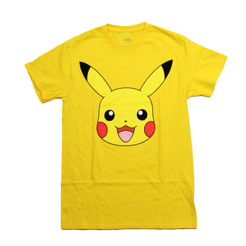 Pokemon Mens T-Shirt - Large Pikachu Head Image Yellow