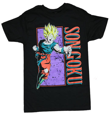 Dragon Ball Z Mens T-Shirt - Son Goku on Purple Box Vertical Name