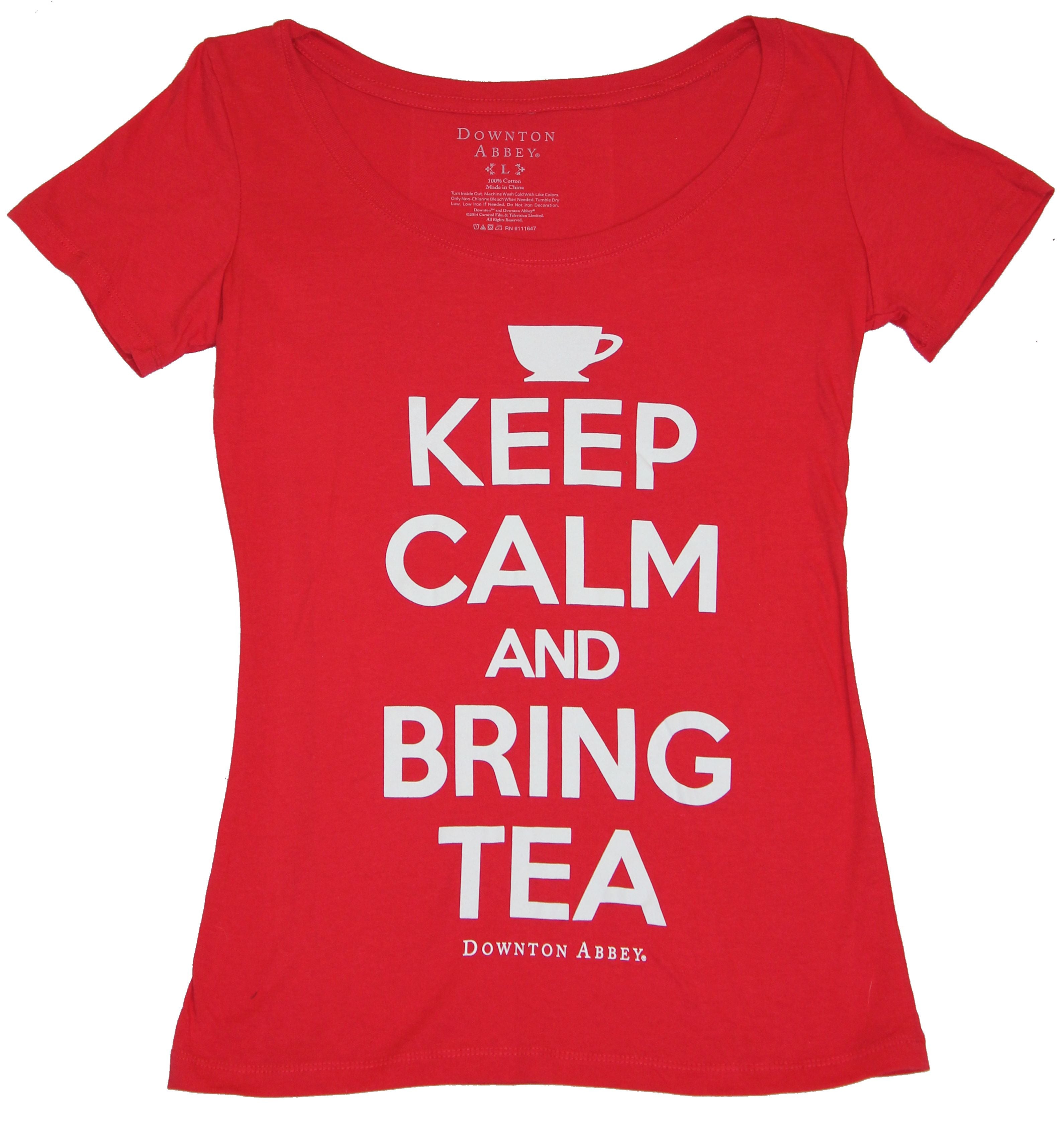 Downton Abbey Girls Juniors T-Shirt - "Keep Calm and Bring Tea" Word Logo