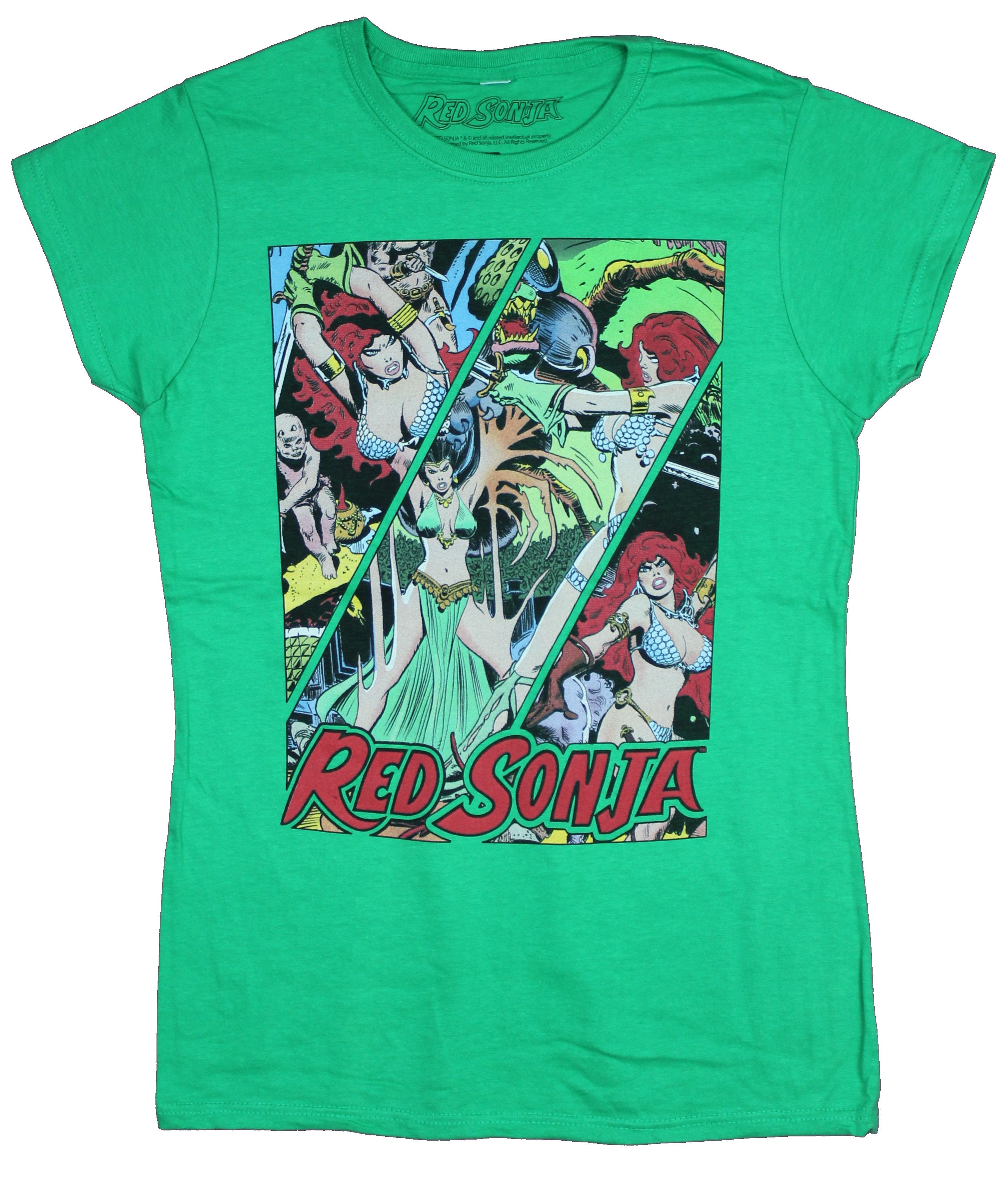 Red Sonja Girls Juniors T-Shirt - Battle filled Comic Panels