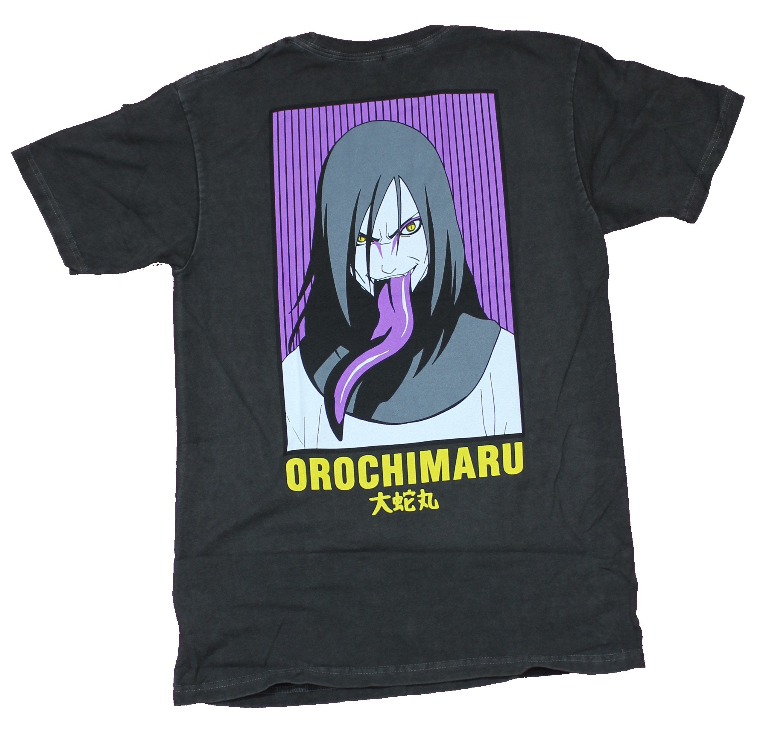 Naruto Shippuden Mens T-Shirt - Kanji Lapel Orochimaru Smiling Long Tongue Back