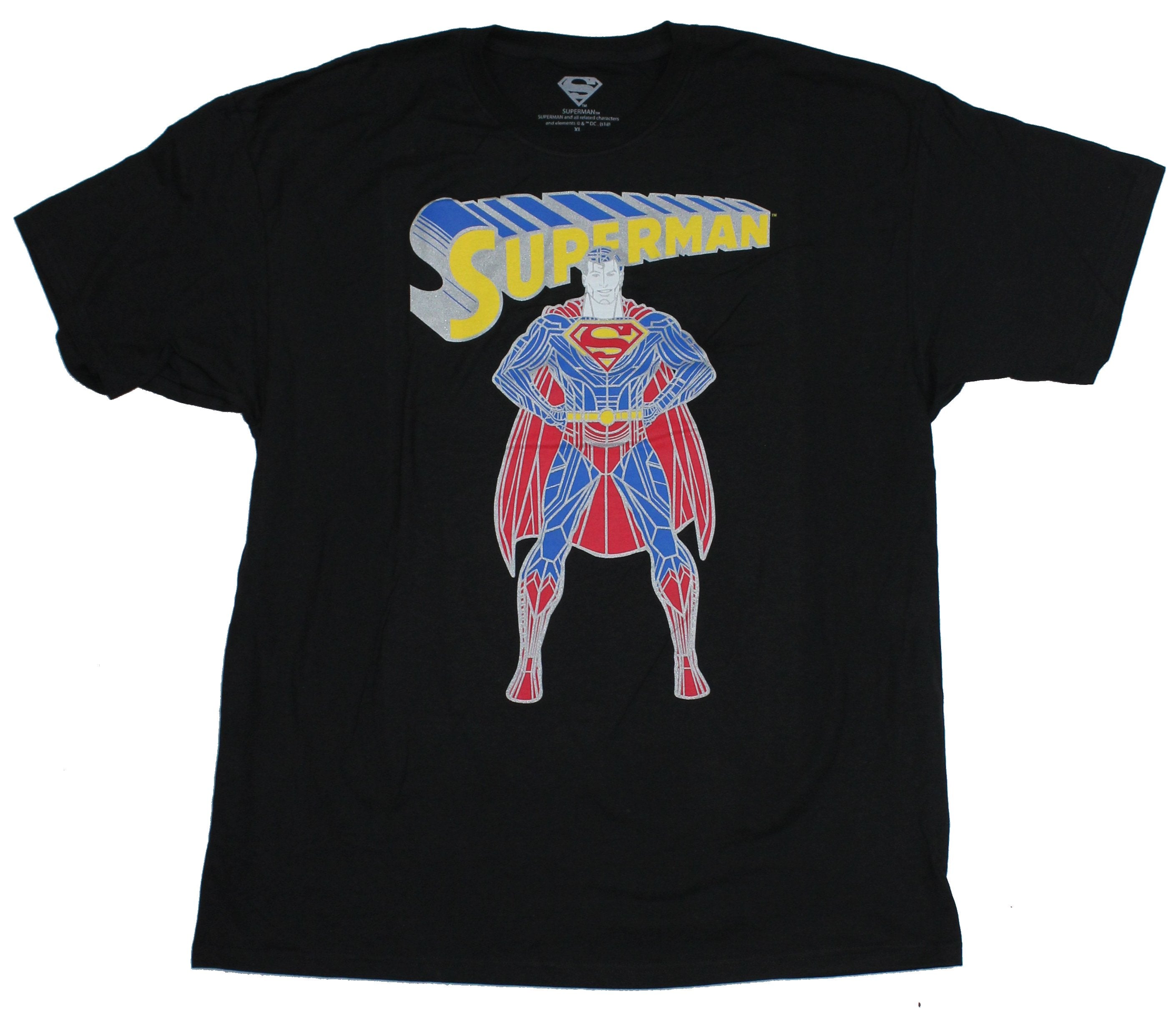 Superman DC Comics Mens T-Shirt - Stylized Lined Supes Under Logo