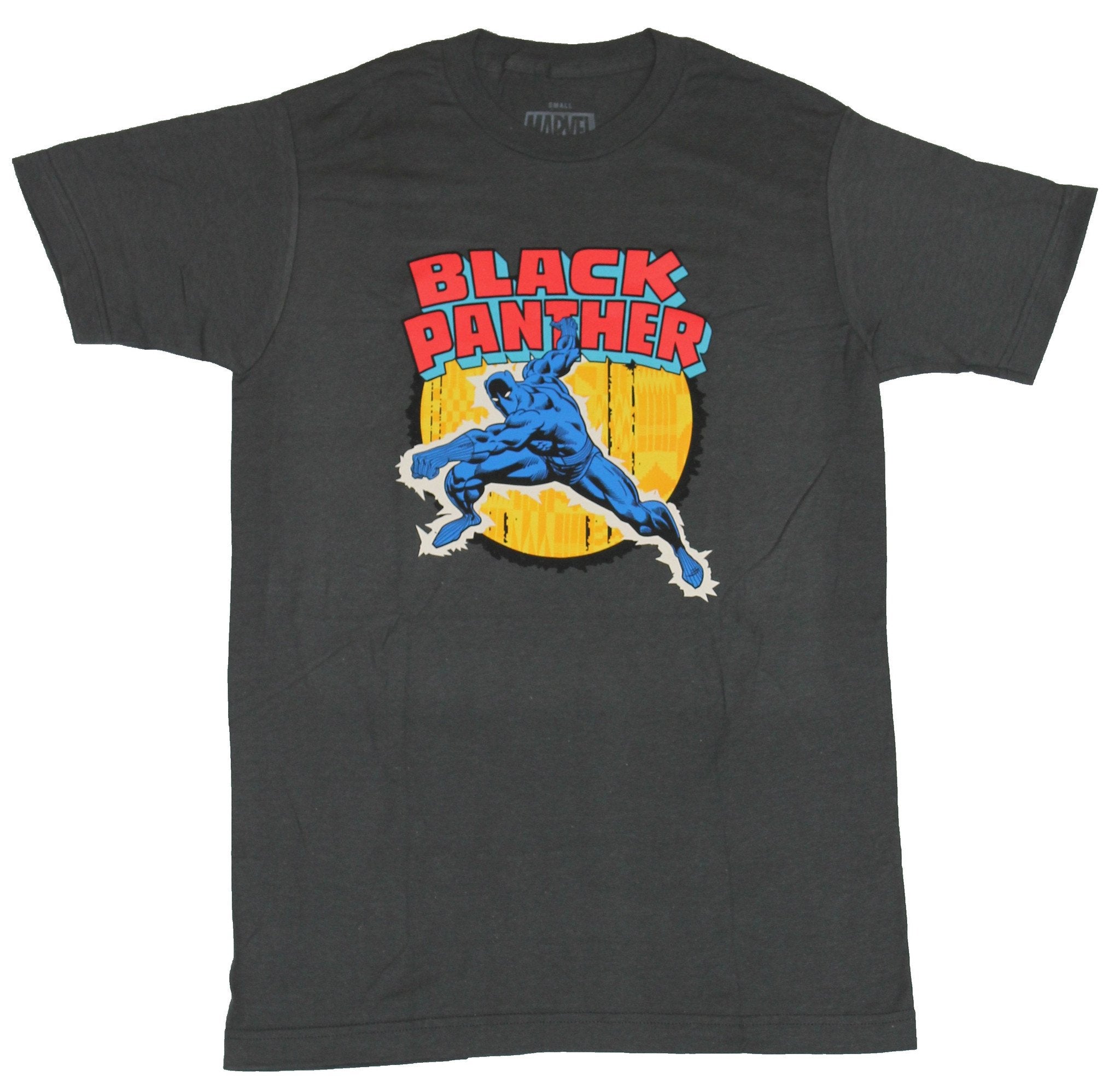 Black Panther (Marvel Comics) Mens T-Shirt - Punching Yellow Circle Image