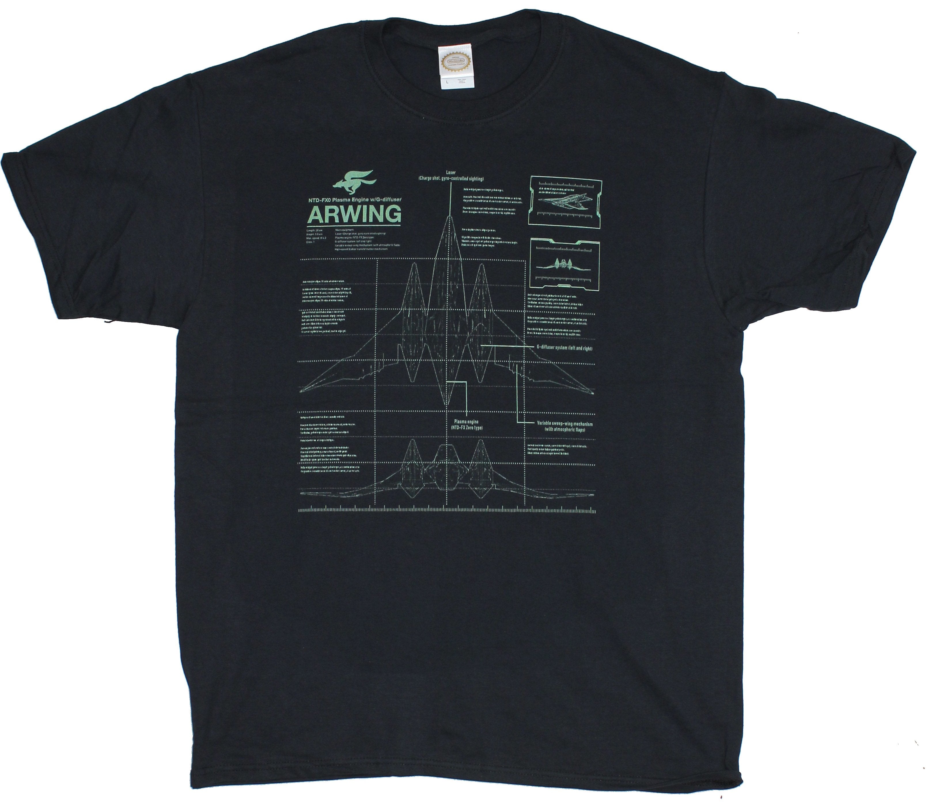 Star Fox Mens T-Shirt - Starfox Arwing Schematics Image
