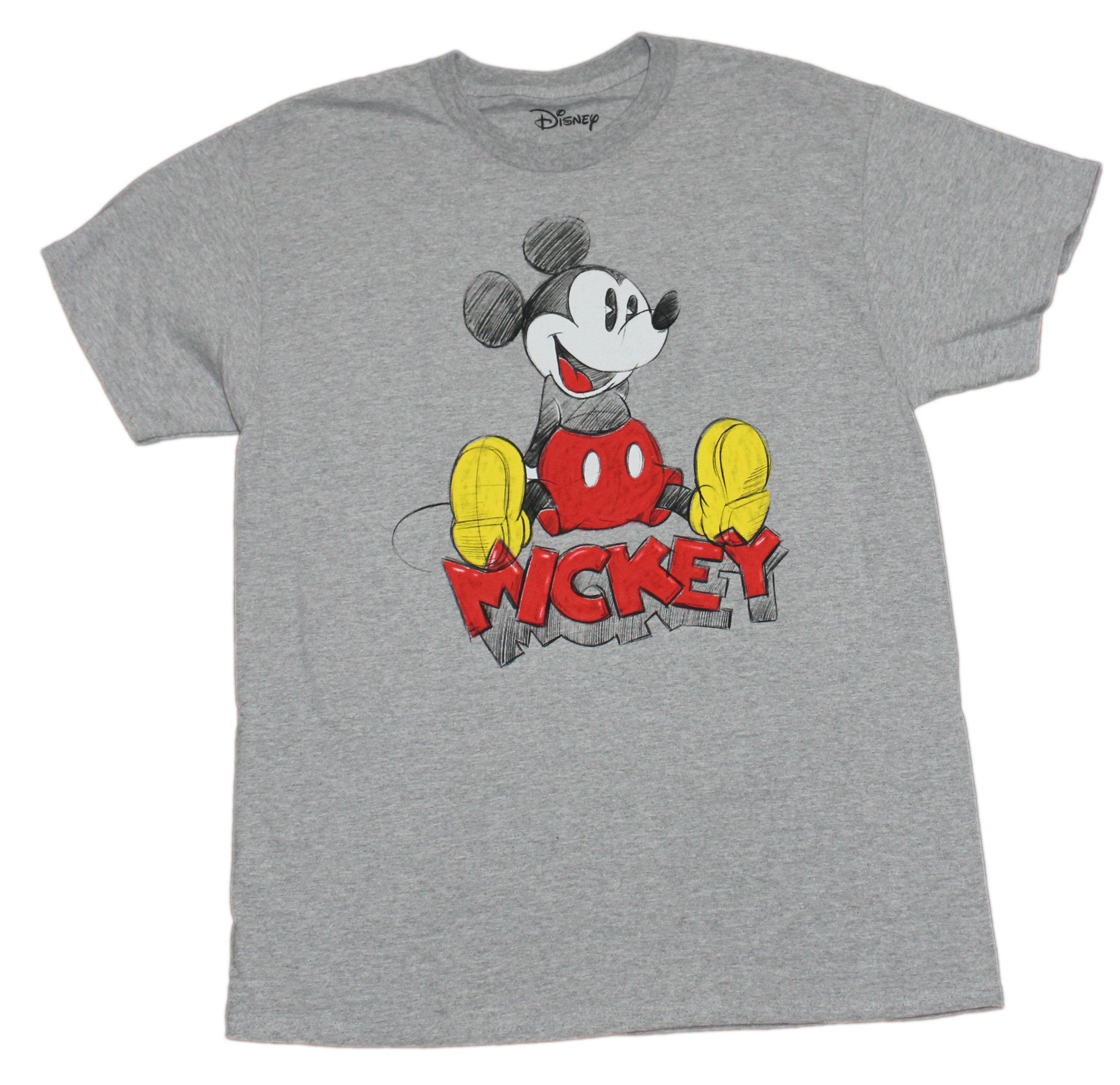 Mickey Mouse Mens T-Shirt - Sketched Sitting Over Name