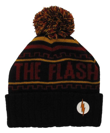 Flash DC Comics Metal Logo Name Cuff Pom Beanie