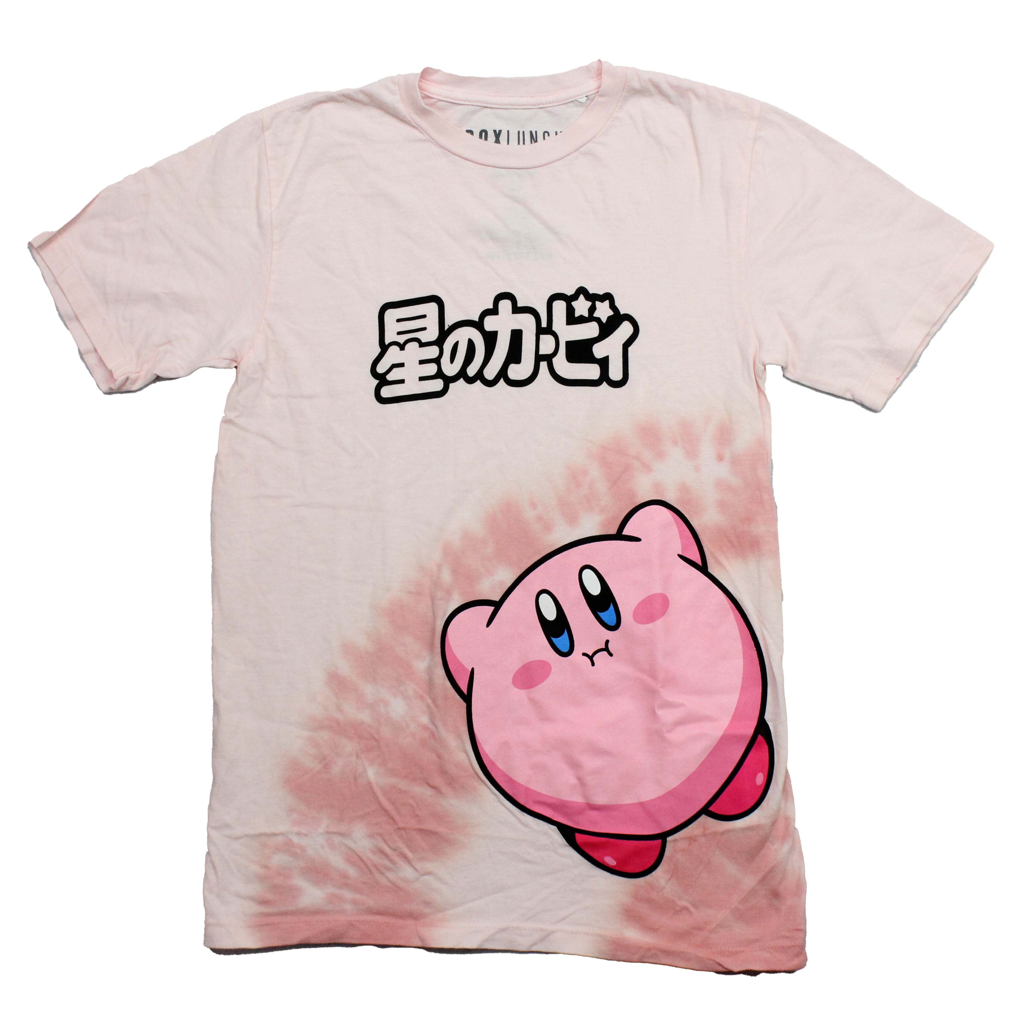 Kirby Mens T-Shirt - Large Kirby Left Corner Tie Dye Black Kanji at Center