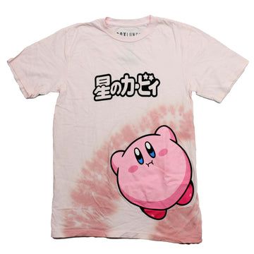 Kirby Mens T-Shirt - Large Kirby Left Corner Tie Dye Black Kanji at Center