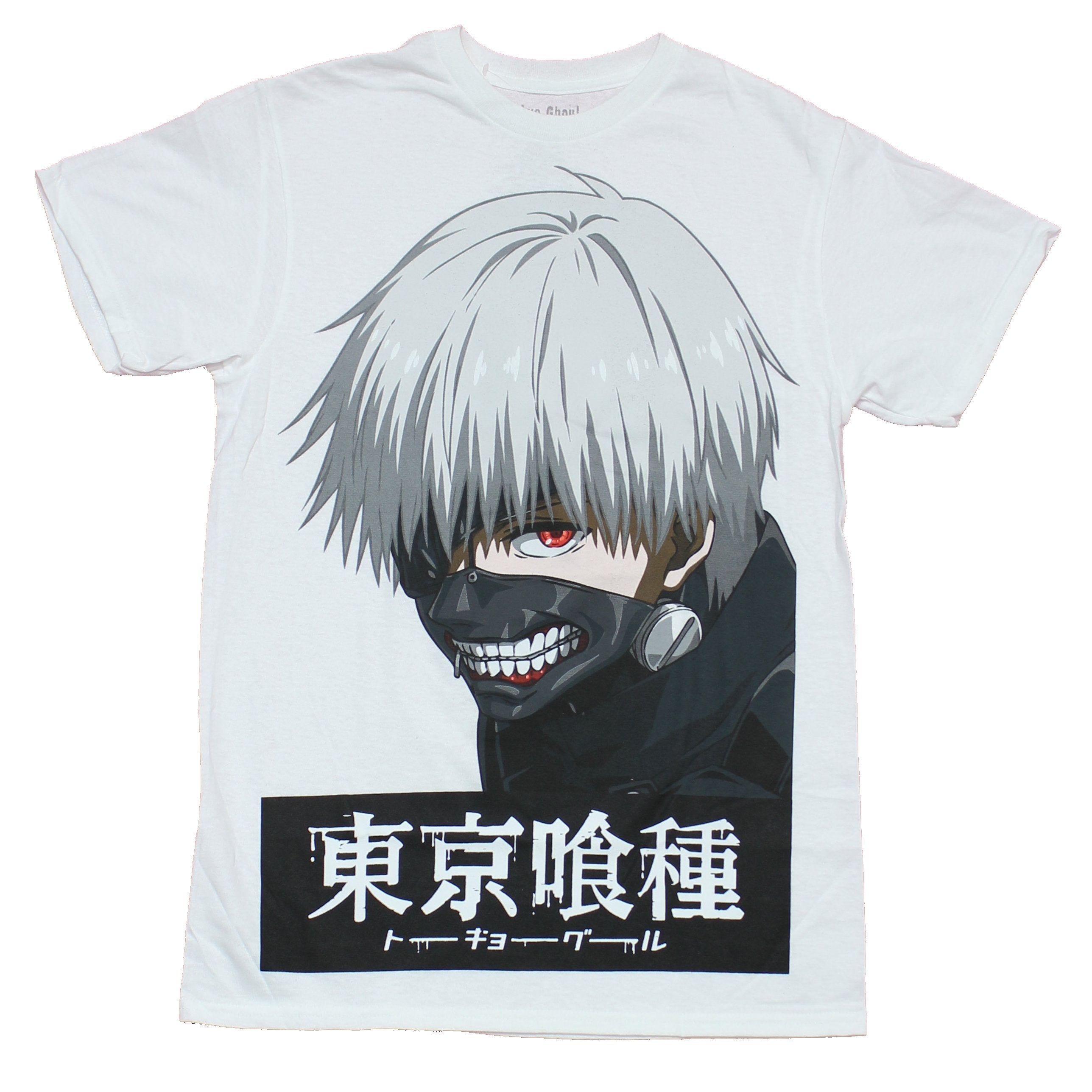 Tokyo Ghoul Mens  T-Shirt - Giant Ghoul Face Over Kanji Image