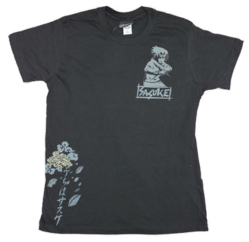 Naruto Shippuden Girls Juniors T-shirt - Shadowed Lapel Sasuke Image Kanji Side