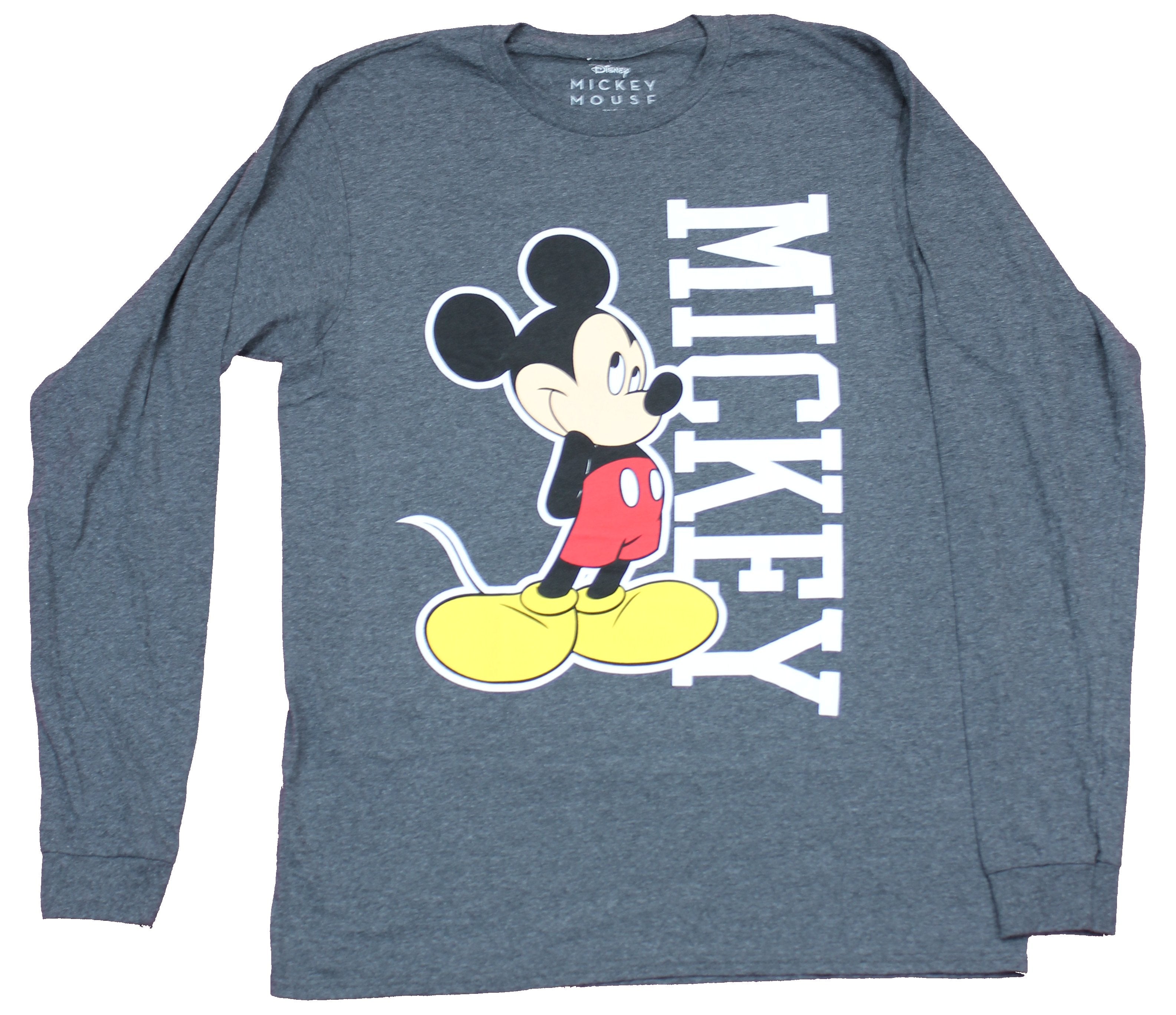 Mickey Mouse Mens Long Sleeve T-Shirt - Coy Mickey Next to Vertical Name