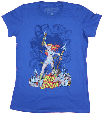Red Sonja Girls Juniors T-Shirt - Victorious Pose Atop A Body Pile