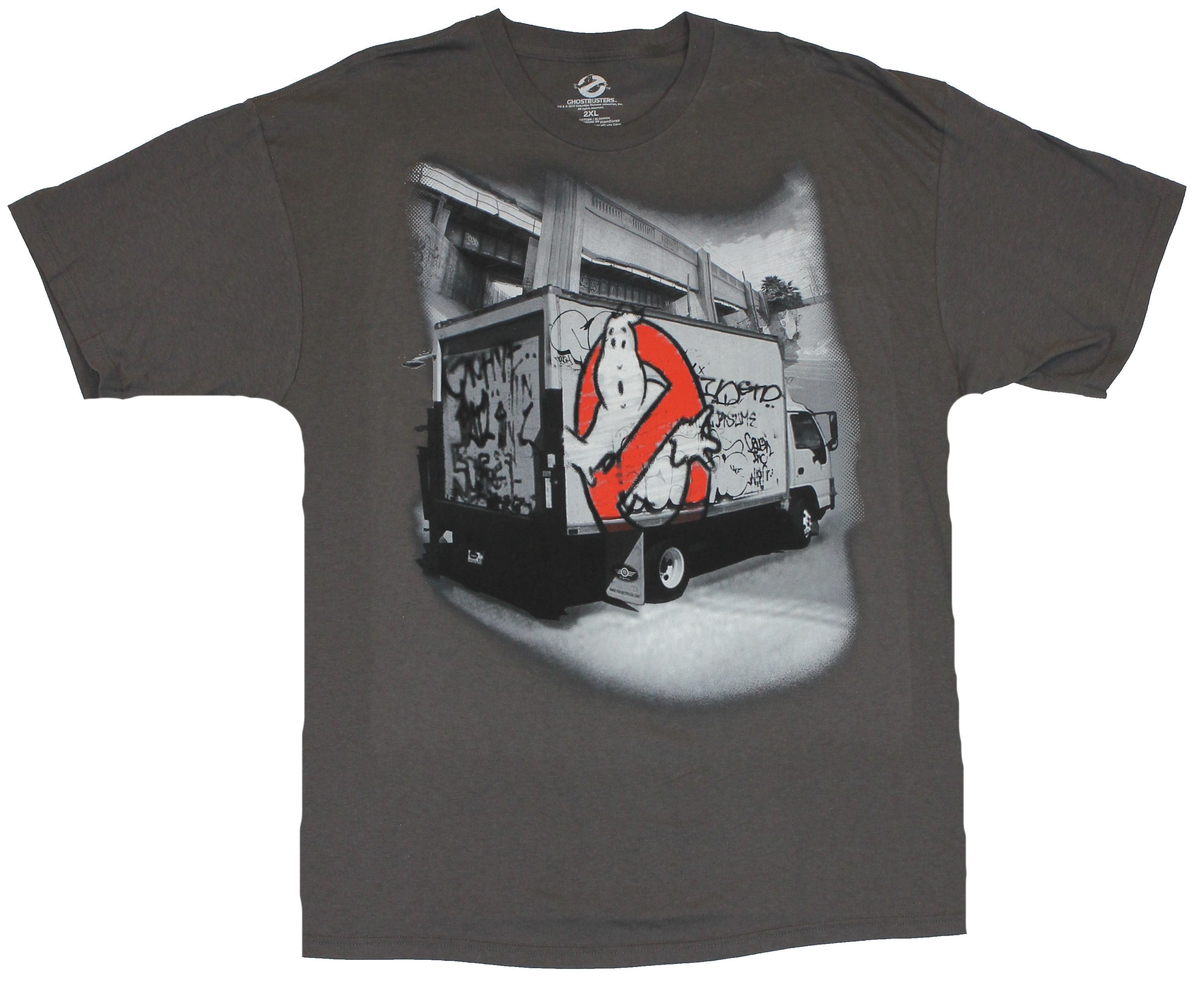 Ghostbusters Mens T-Shirt - Graffiti Covered No Ghost Logo Truck Image
