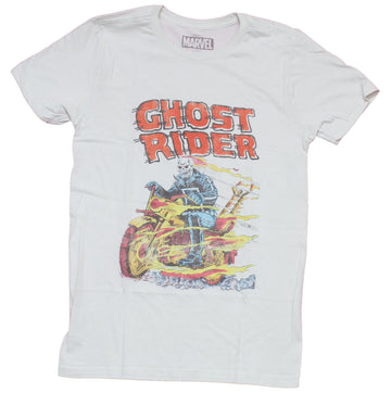 Ghost Rider  Mens T-Shirt - Old School Flaming Ghost Rider Distressed Image