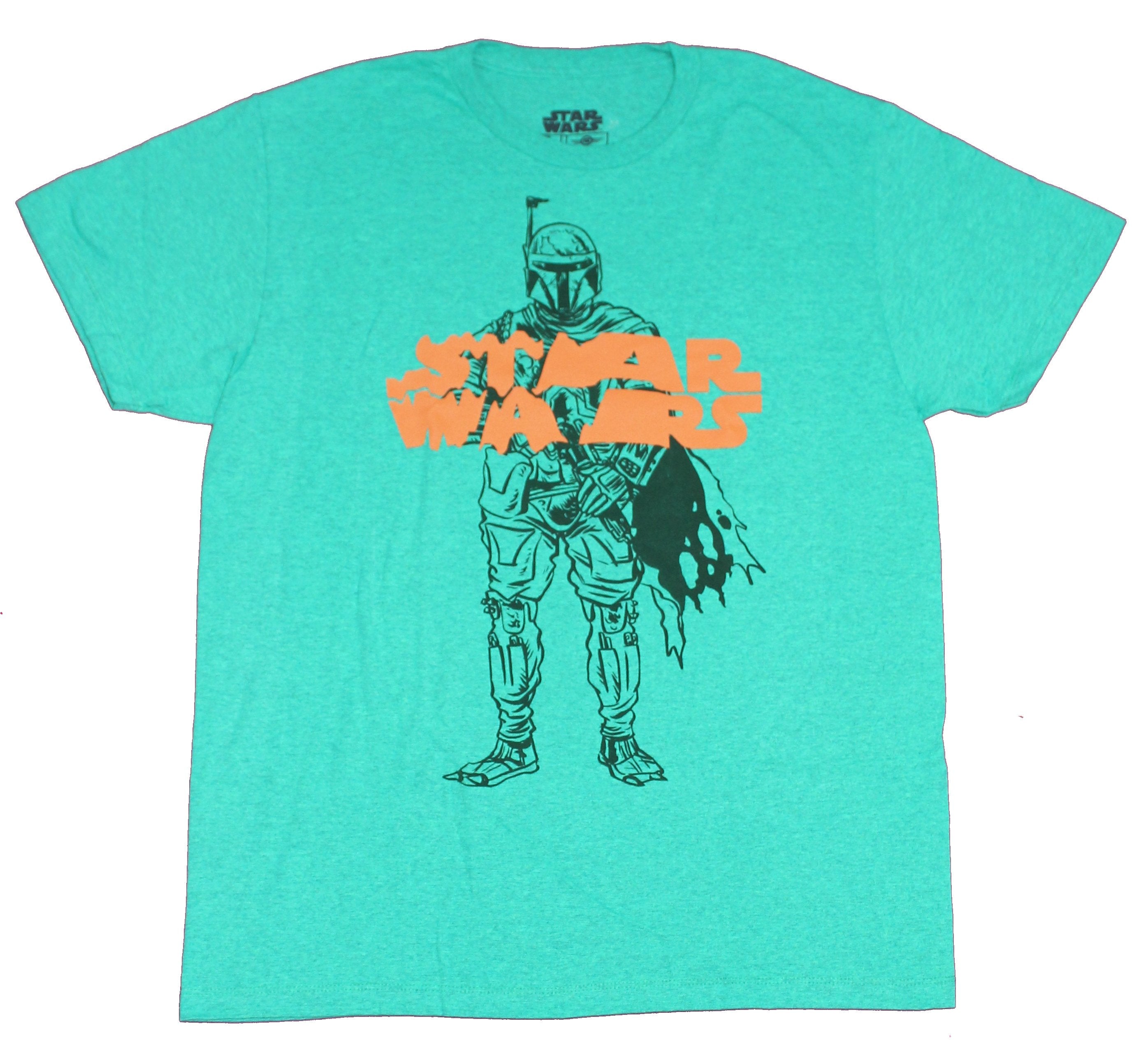 Star Wars  Mens T-Shirt - Boba Fett Battle Ready Under Orange Logo