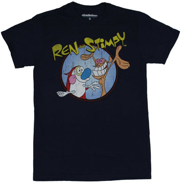Ren and Stimpy  Mens T-Shirt - Happy Ren & Stimpy in Circle Logo Image
