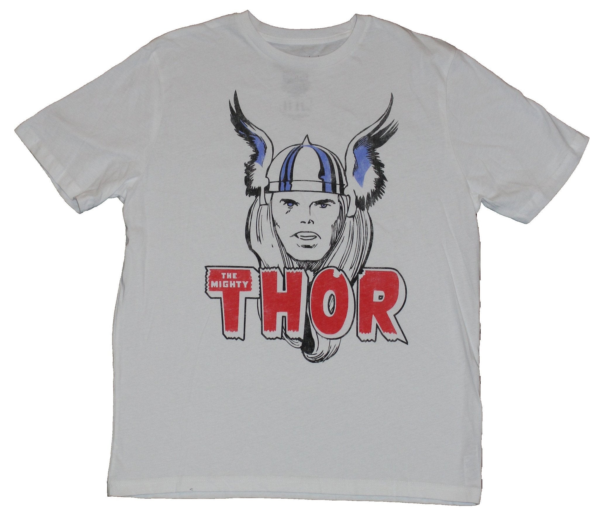 Thor (Marvel Comics) Mens T-Shirt - Kirby Style Head Drawing Over Logo