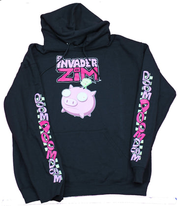 Invader Zim Mens Pullover Hoodie- Gir Riding Piggy Doom Doom Sleeves