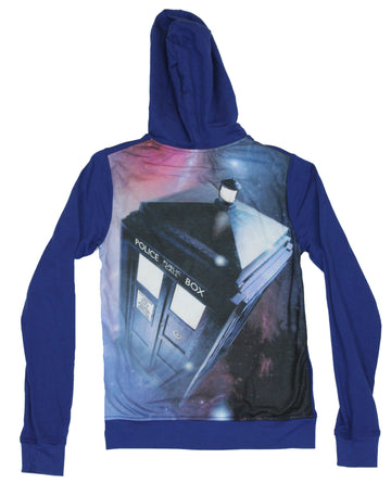 Doctor Who Girls Juniors Light Hoodie Sweatshirt - Plain Front Callbox Back