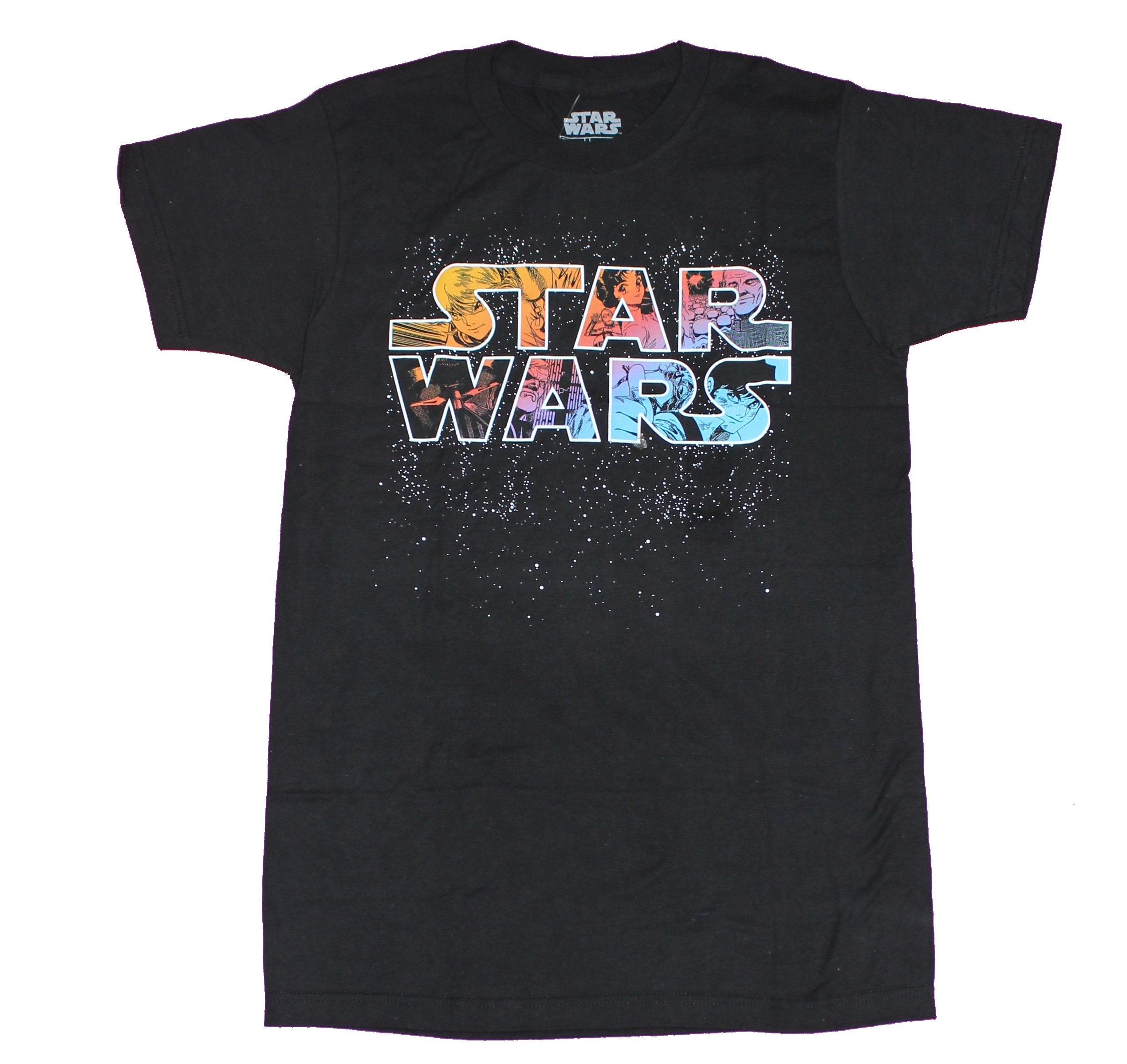 Star Wars  Mens T-Shirt - Classic Logo Image Filled on A Star Field Image