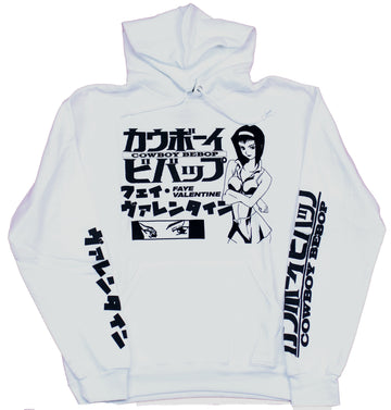 Cowboy Bebop Mens Pullover Hoodie- Faye Valentine Kanji Sleeves