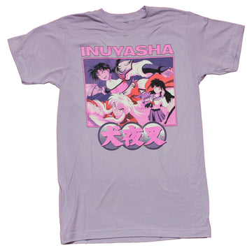 Inuyasha Mens T-Shirt - Pink Tinted Giant Character Group Under Name