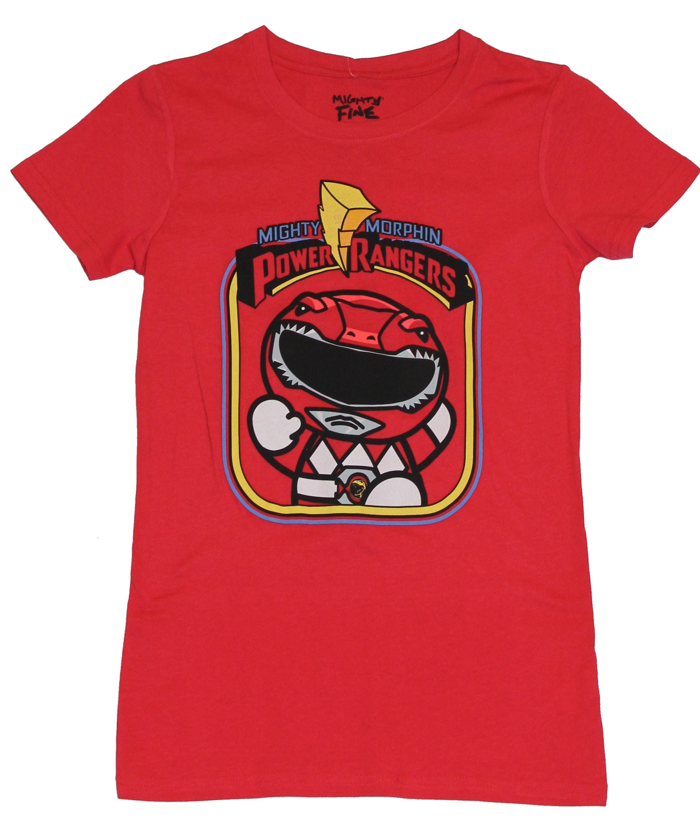 Mighty Morphin Power Rangers Girls Juniors  T-Shirt -  Squashed Red Ranger Image
