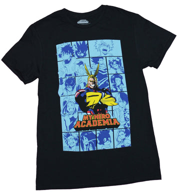 My Hero Academia Mens T-Shirt - All Might Arms Crossed over Action Panels Image
