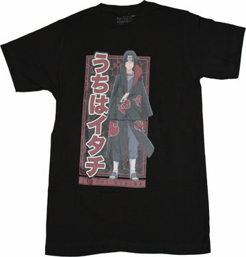 Naruto Shippuden Mens T-Shirt - Itachi Standing Next To Kanji