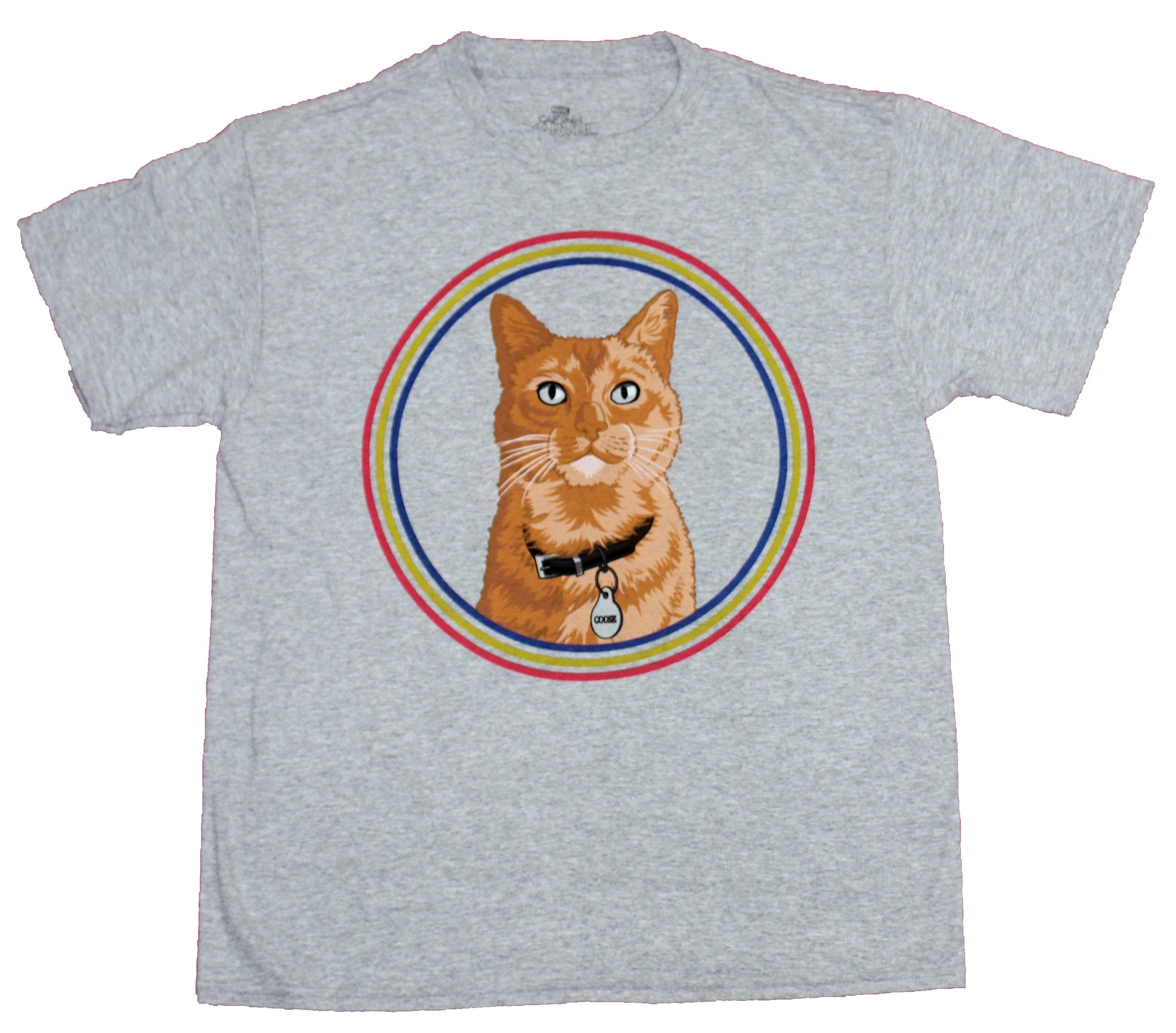 Captain Marvel Mens T-Shirt- Goose the Cat in 3 Color Circle Frame