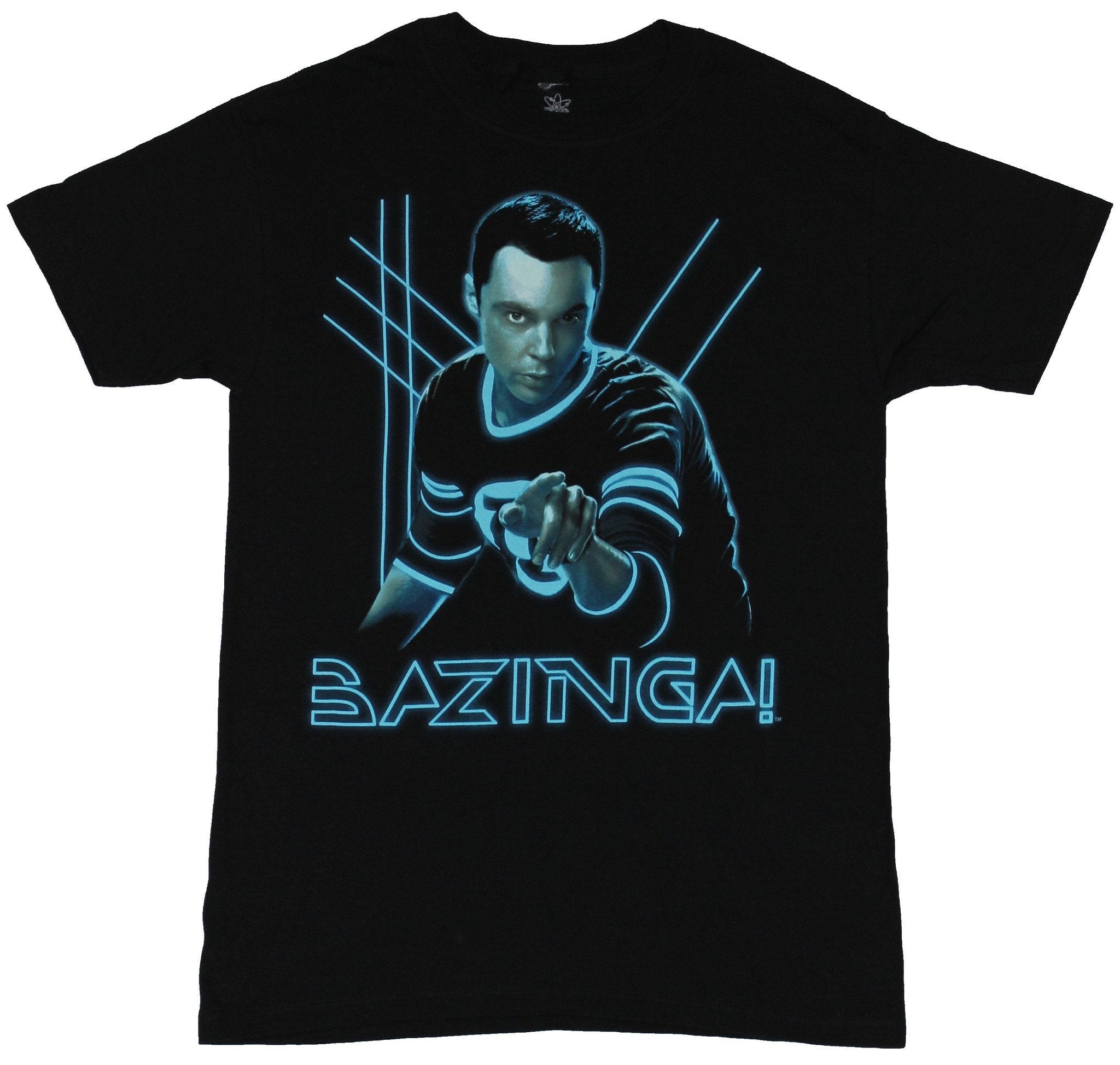 Big Bang Theory Mens T-Shirt - Bazinga! Neon Blue Sheldon Image