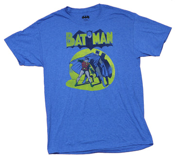 Batman Mens T-Shirt - Distressed Retro Comic Pose & Robin Under Logo