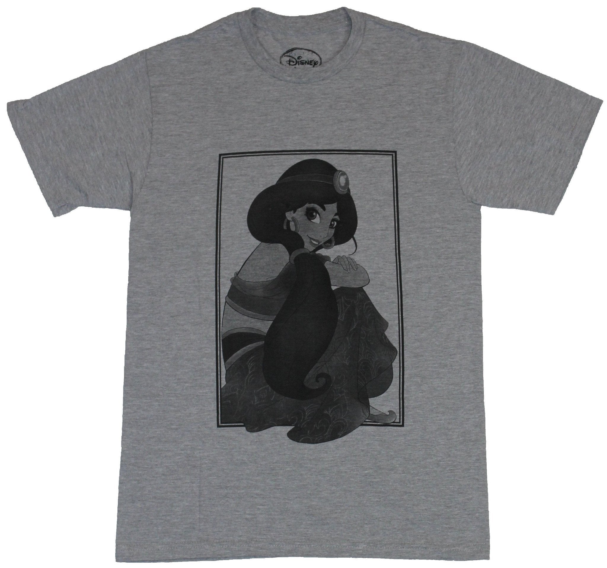 Aladdin Mens T-Shirt - B & W Crouched Jasmine In A Box Image