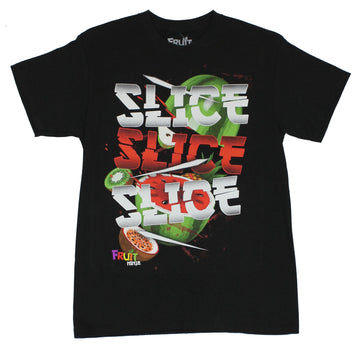 Fruit Ninja Mens T-Shirt - Slice, Slice Slice! Image on Black