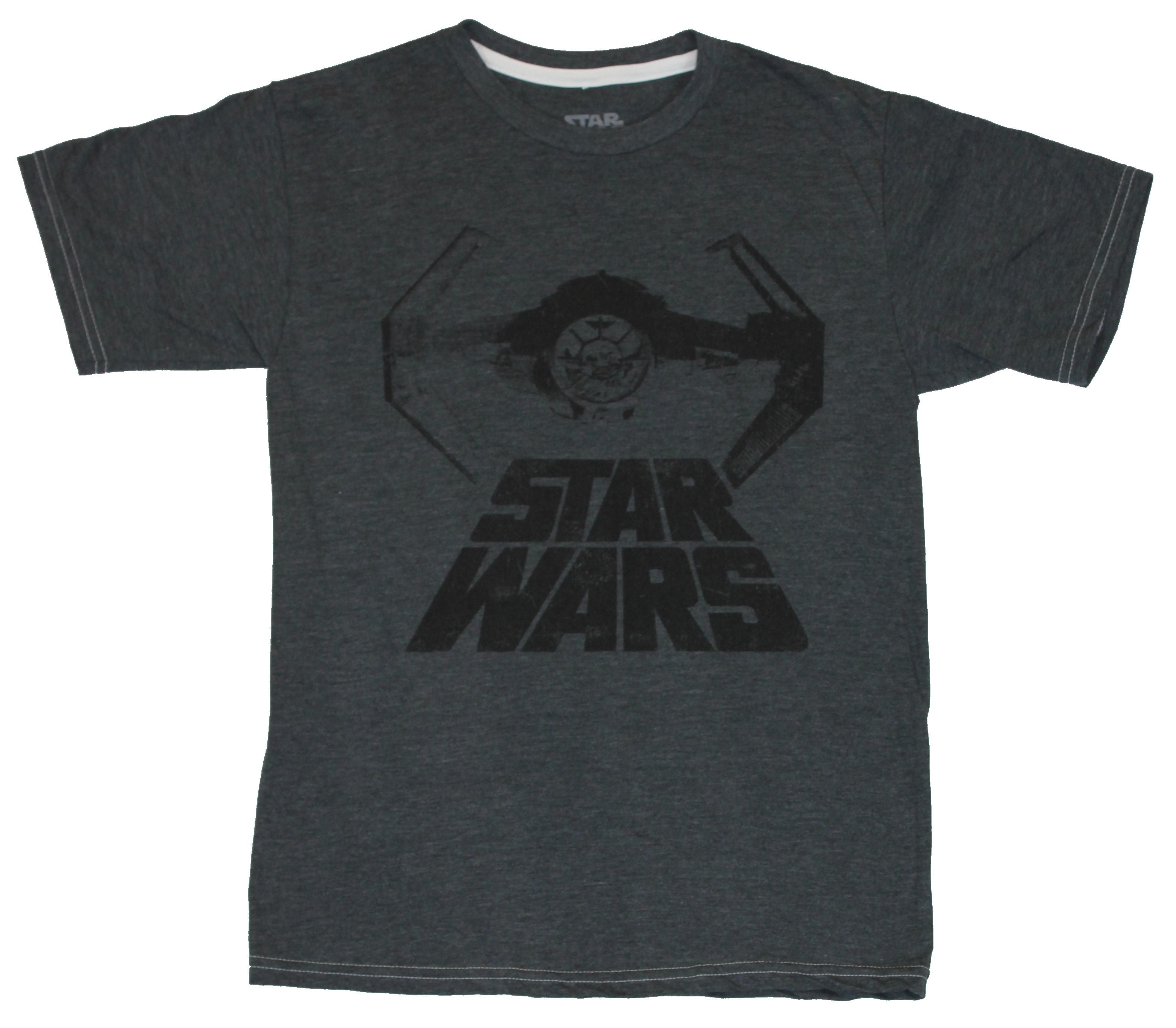 Star Wars Mens T-Shirt  - Flocked Word Logo With Tie Fighter Image