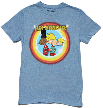 Hey Arnold Mens Distressed T-Shirt - Gerald & Arnold In Rainbow Circle