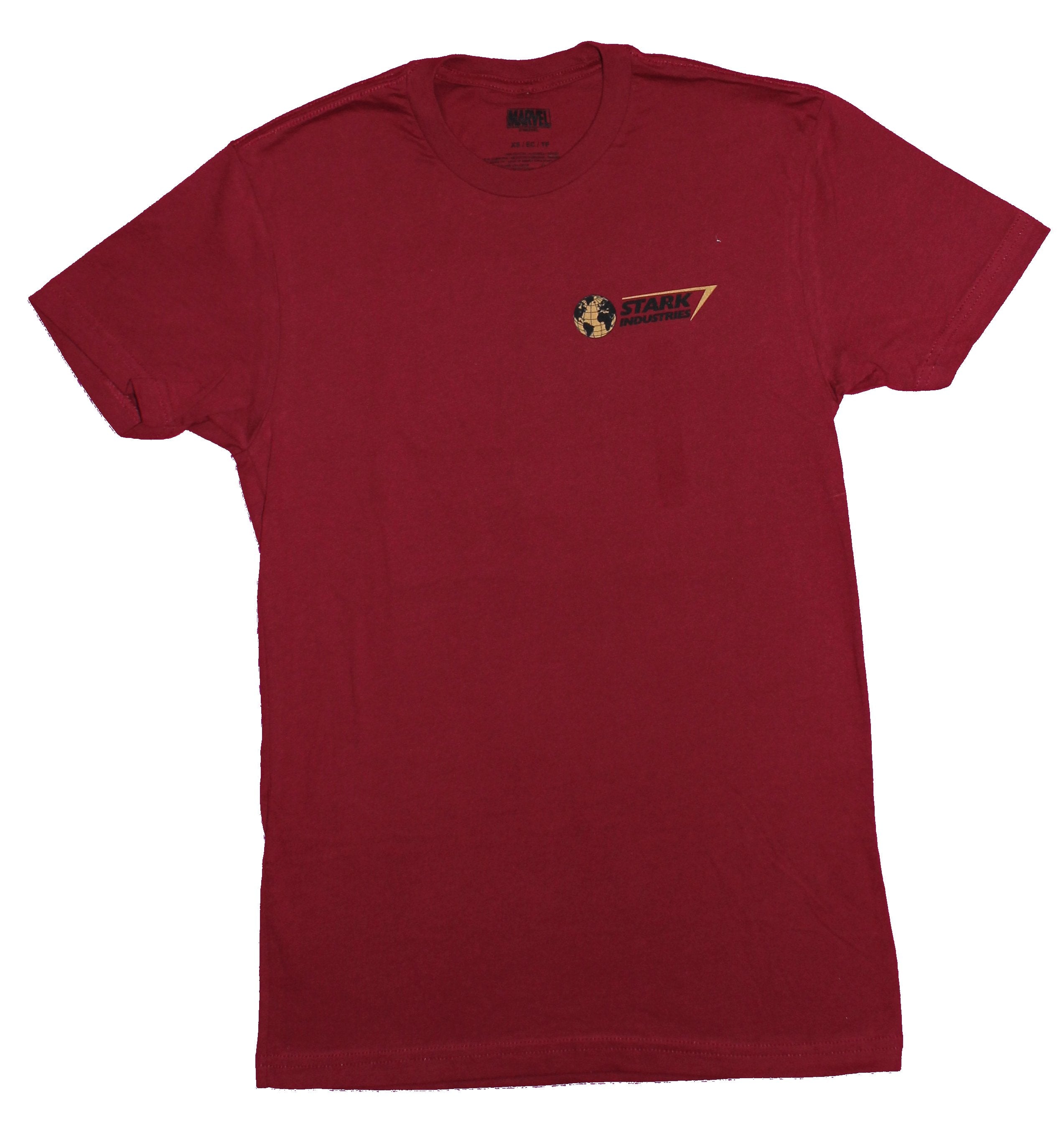 Iron Man Mens T-Shirt - Stark Industries Lapel Face & Motto Back