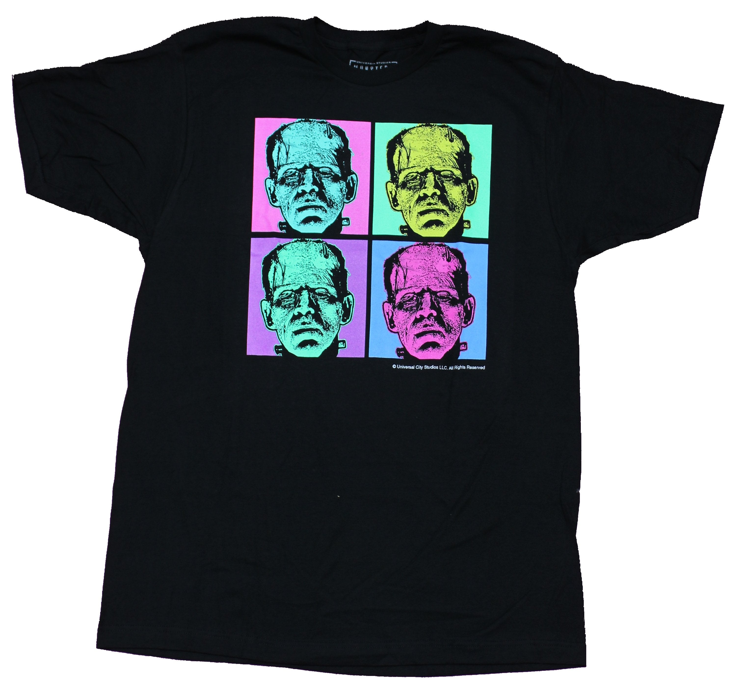 Universal Monsters Mens  T-Shirt - 4 Frankenstein Neon Pop Art Image