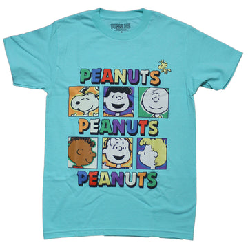 Peanuts Mens T-Shirt - Face Boxes Silly Logo Snoopy Charlie Brown