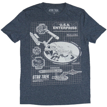 Star Trek Mens T-Shirt - NCC-1701 Starship Enterprise Blue Print Schematics