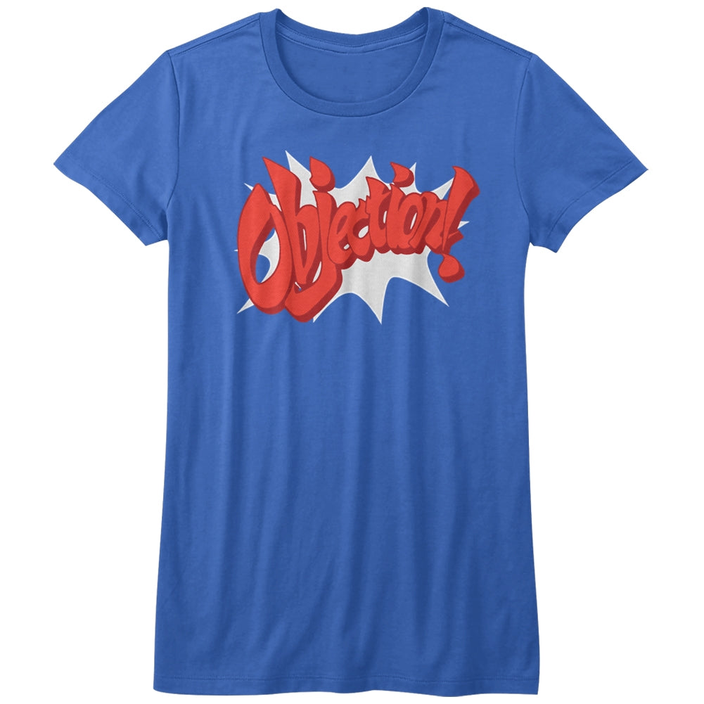 Ace Attorney Girls Juniors S/S T-Shirt - Objection! - Solid Royal