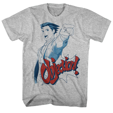 Ace Attorney Mens S/S T-Shirt - Objection - Heather Gray Heather