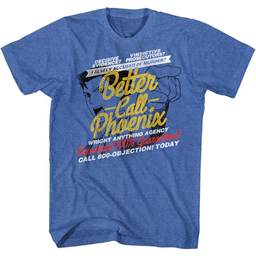 Ace Attorney Mens S/S T-Shirt - Better Call Phoenix - Heather Royal Heather
