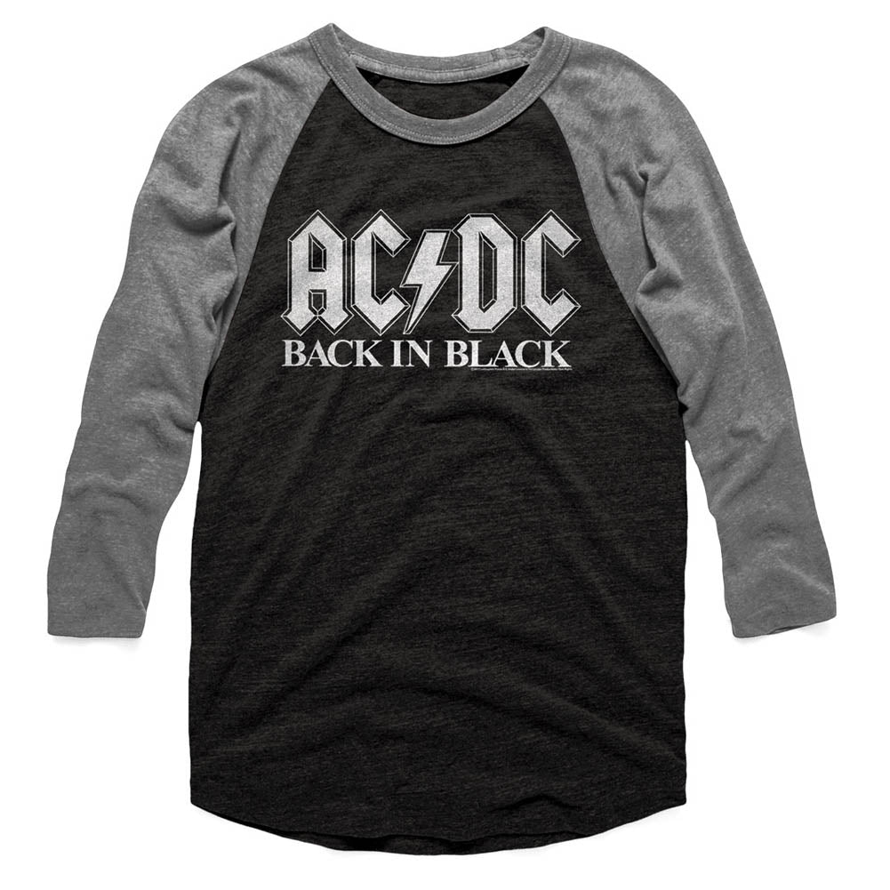 AC/DC Mens 3/4 Sleeve Raglan - Back In Black 2 - Heather/Heather Vintage Black/Premium Heather