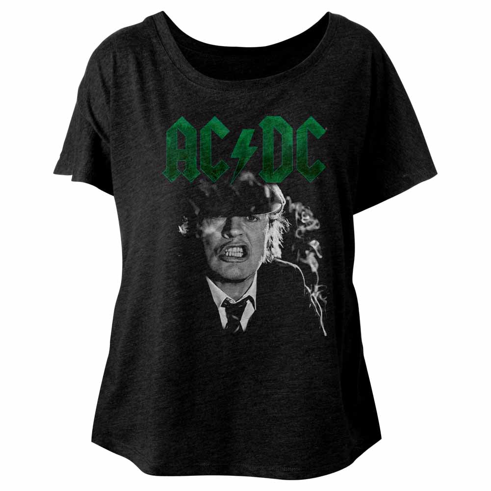 AC/DC Ladies S/S Dolman - Angus Growl - Heather Vintage Black