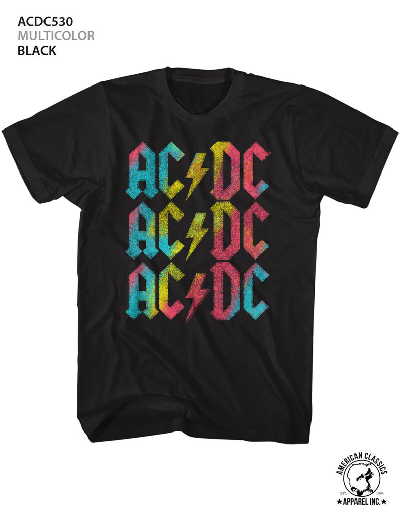 AC/DC Mens S/S T-Shirt - Multicolor - Solid Black
