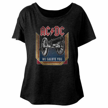 AC/DC Ladies S/S Dolman - We Salute You - Heather Vintage Black