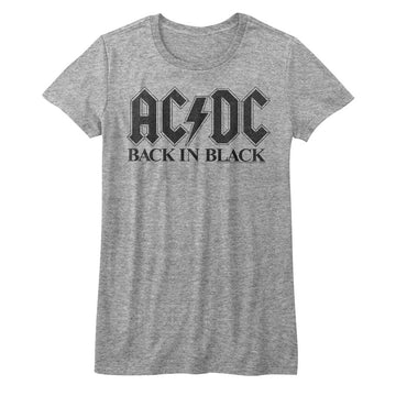 AC/DC Girls Juniors S/S T-Shirt - Bib In Black - Heather Gray Heather