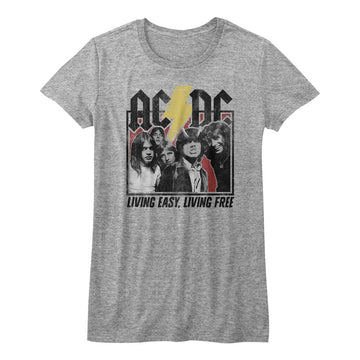 AC/DC Girls Juniors S/S T-Shirt - Hwy2Hell Lyrics - Heather Gray Heather
